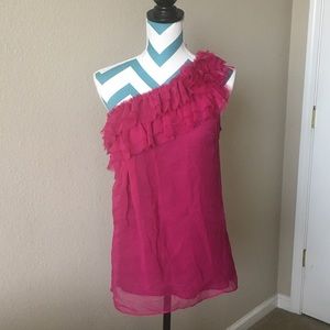 Hot Pink ruffle one shoulder chiffony top